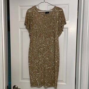 Adrianna Papell Gold Sequin Mini Dress with Dolman Sleeves